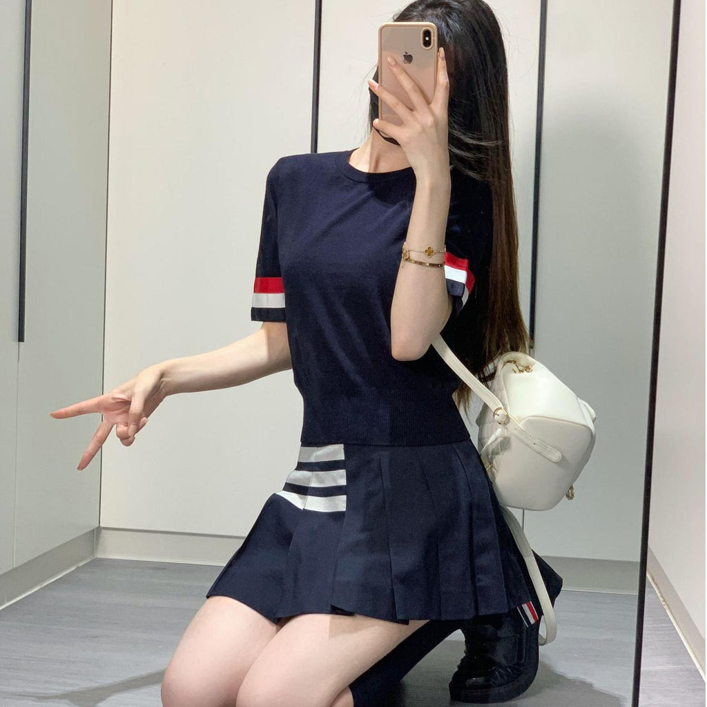 Thom Browne Women's Tricolor Short Sleeve Sweater
