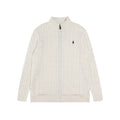 Ralph Lauren Men's Full‑Zip Cable Knit Stand Collar Cardigan Sweater With Navy Pony Logo