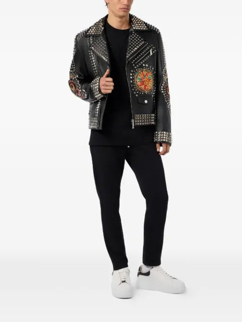 Philipp Plein leather biker jacket studs & patches