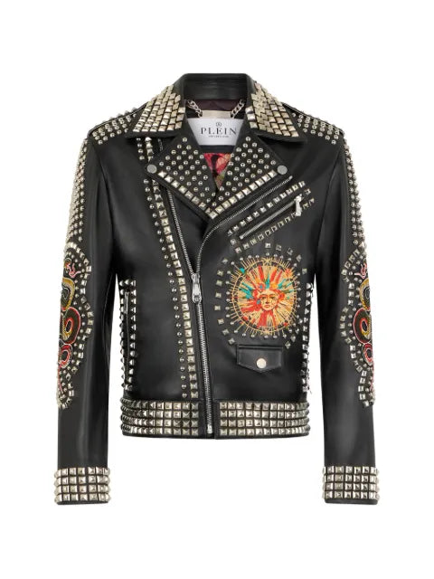 Philipp Plein leather biker jacket studs & patches