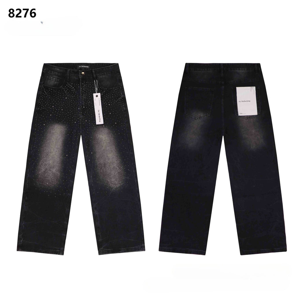 Purple Brand Rhinestone Wide Leg Denim Jeans Unisex
