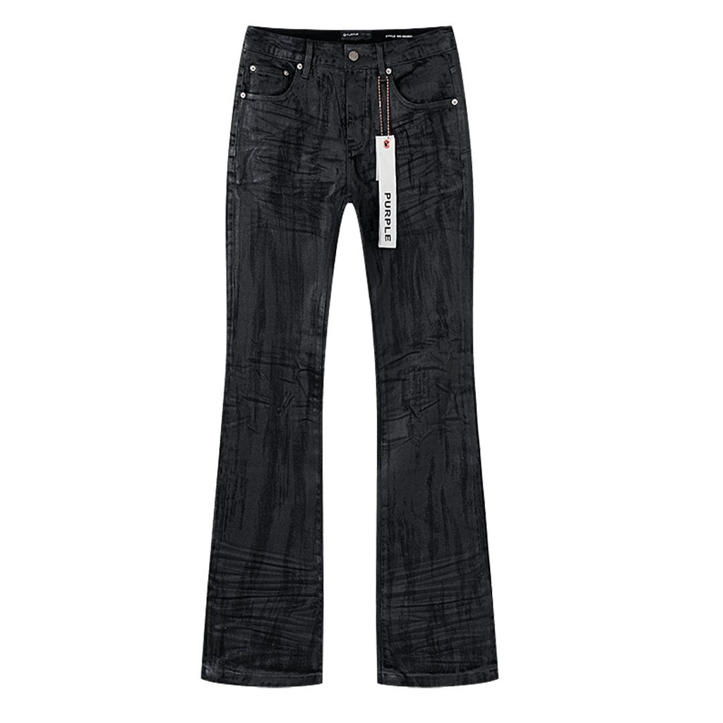 Purple Brand Black Coated Crinkle Bootcut Jeans