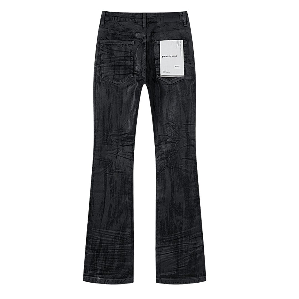 Purple Brand Black Coated Crinkle Bootcut Jeans
