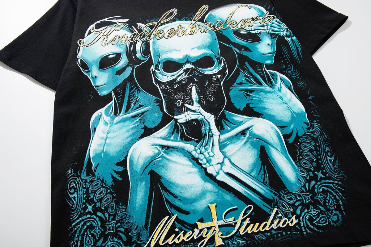 MAJESTIK Alien Skull Wing Graphic T-Shirt