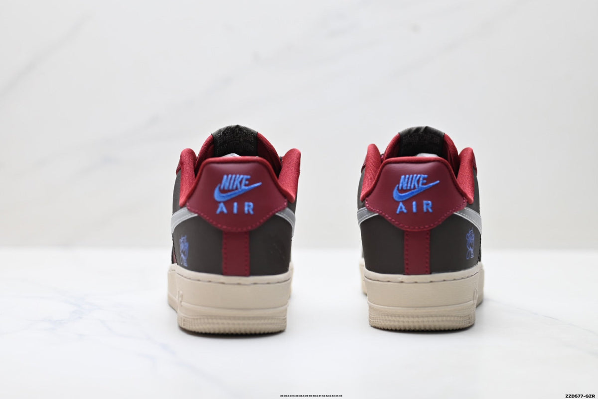 Nike Air Force 1 Low Burgundy Silver Unisex Sneakers Style 09
