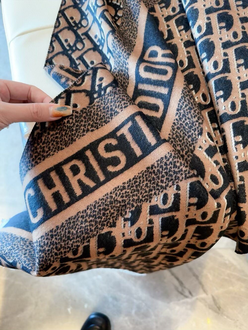 Dior Brown & Beige Fringed Scarf Shawl