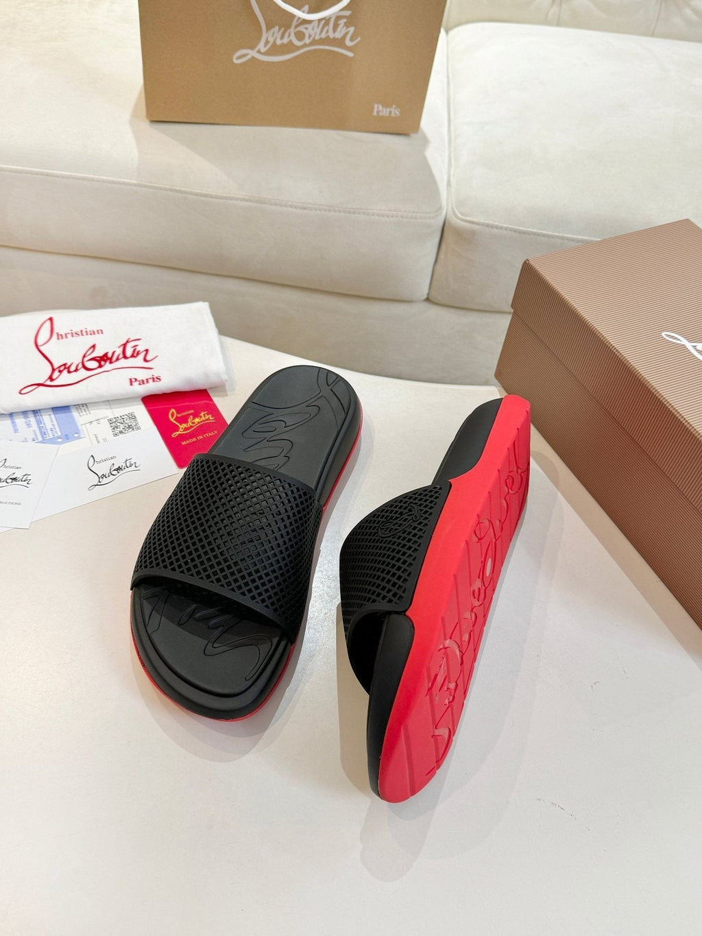 Christian Louboutin Men's Black Red Sole Slide Sandals