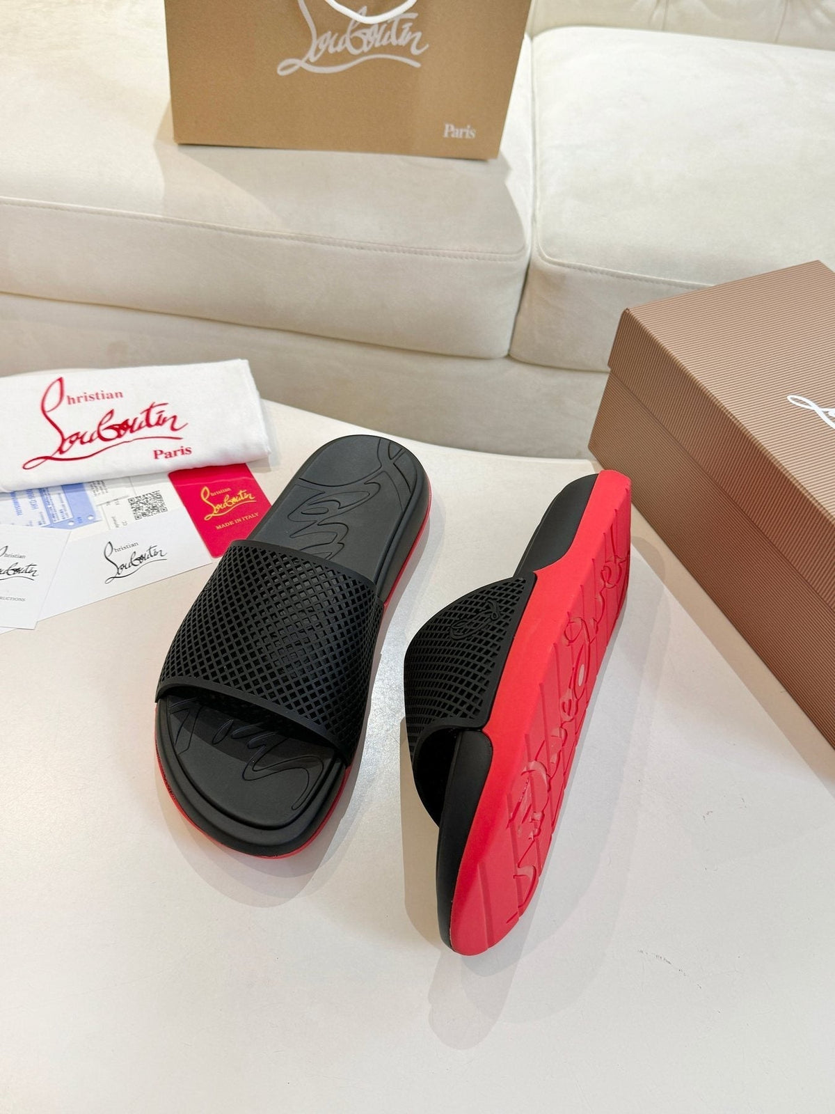 Christian Louboutin Men's Black Red Sole Slide Sandals