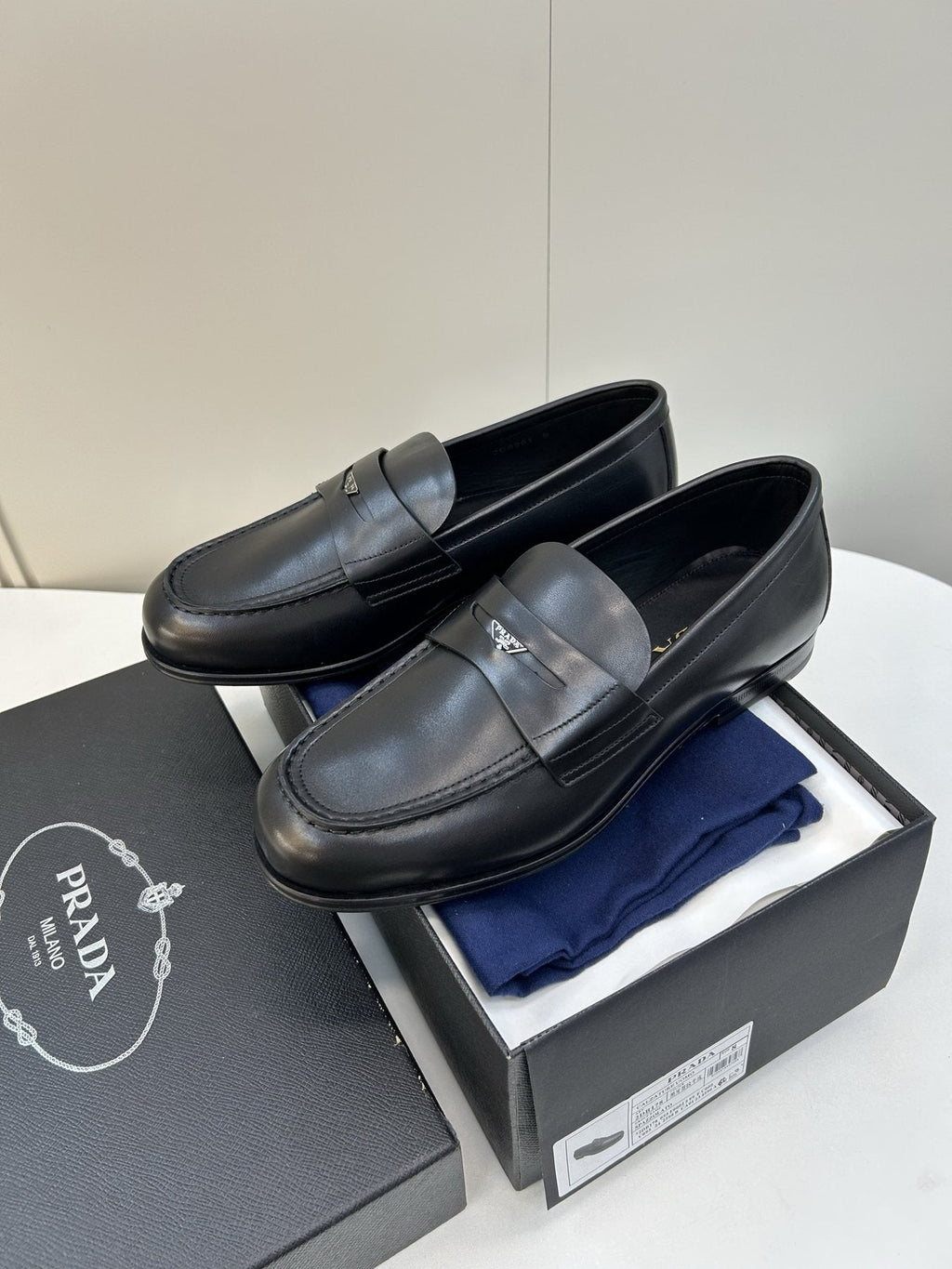Prada Black Leather Penny Loafers