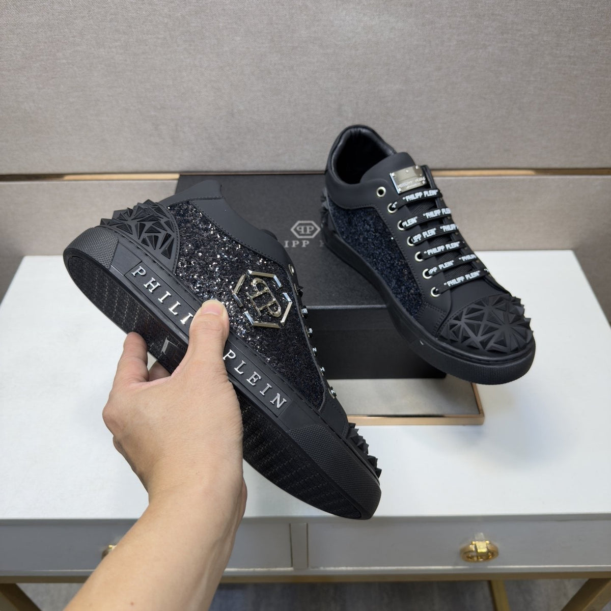 Philipp Plein Men's Studded Panel Low-Top Sneakers