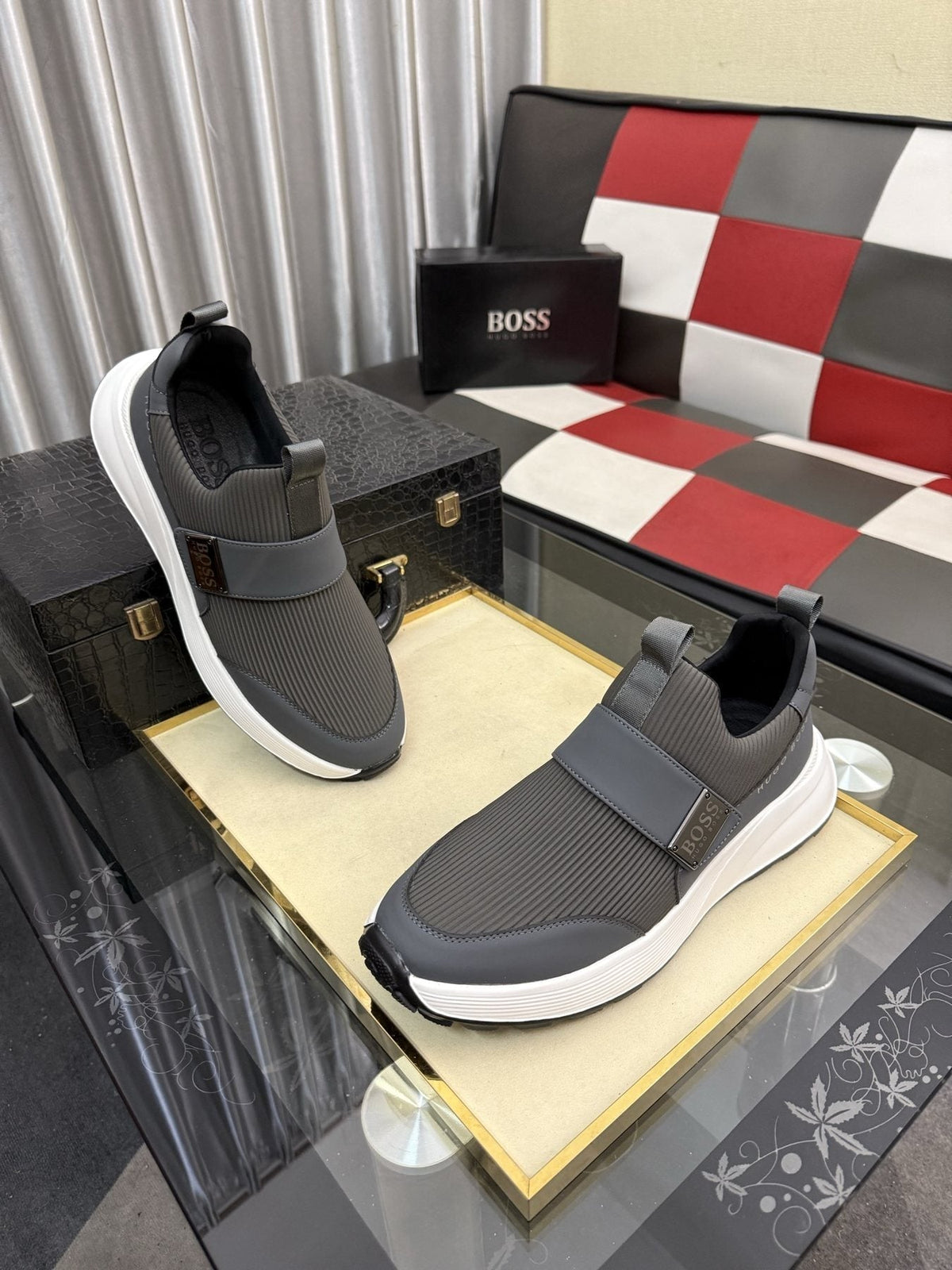 Hugo Boss Men's Textured Strap Slip-On Sneakers