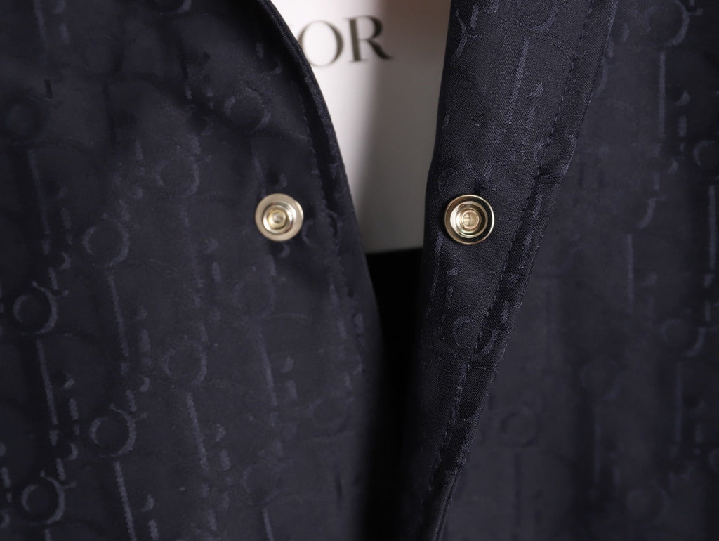 Dior CD Oblique Pattern Button-Front Jacket - Navy