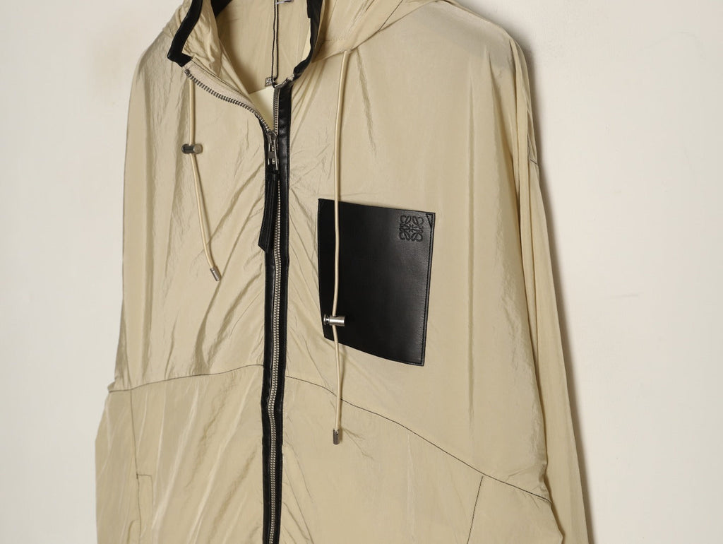 Loewe Contrast-Pocket Hooded Zip Jacket - Beige